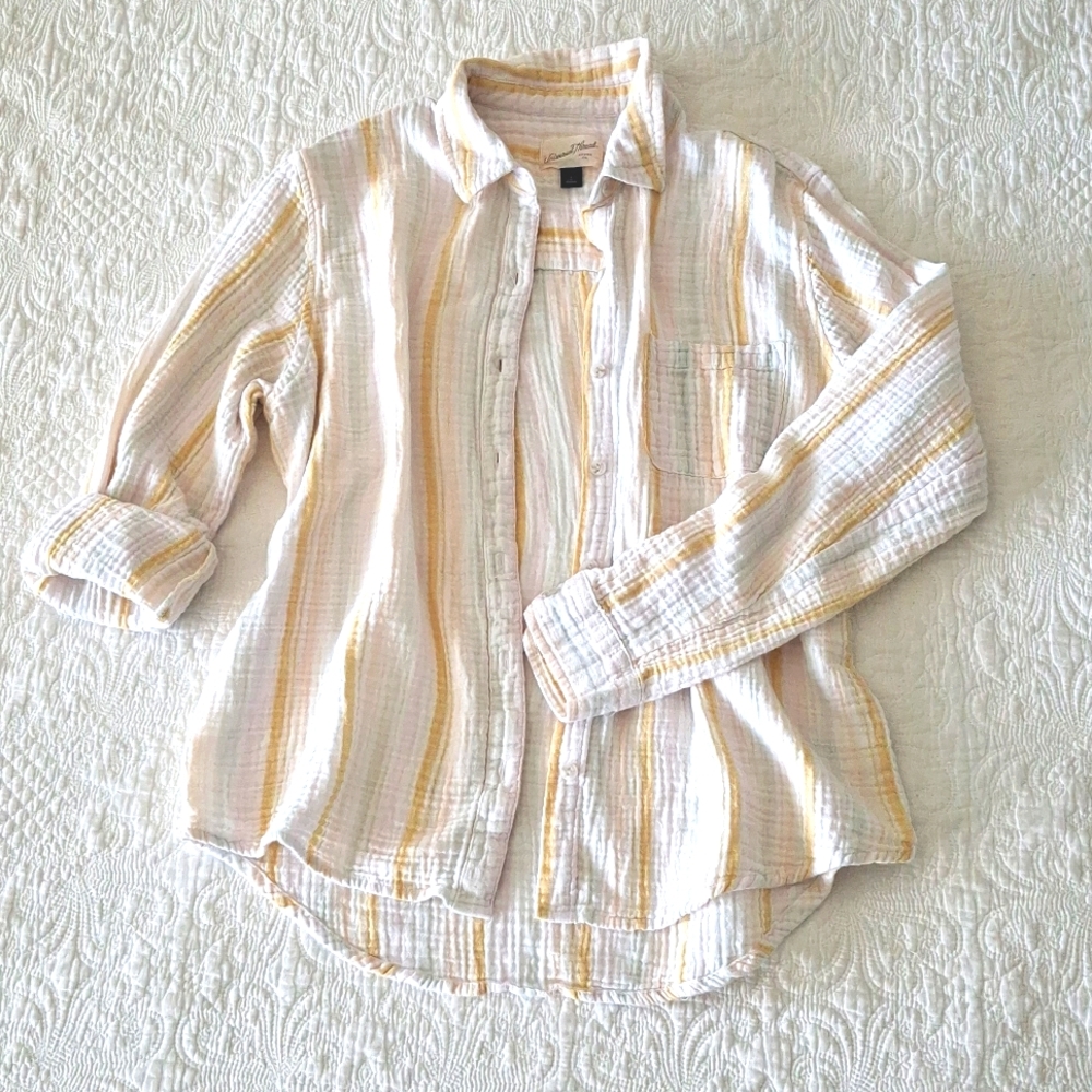 Universal Thread S Seersucker Cotton Striped Shirt Button Down Collared